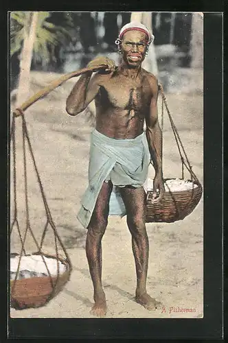AK A Fisherman, Afrikanischer Fischer mit Körben