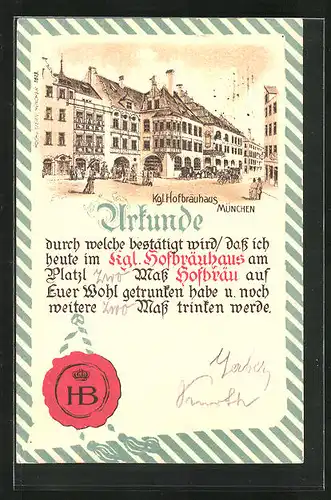 Lithographie München, Münchner Hofbräuhaus von aussen