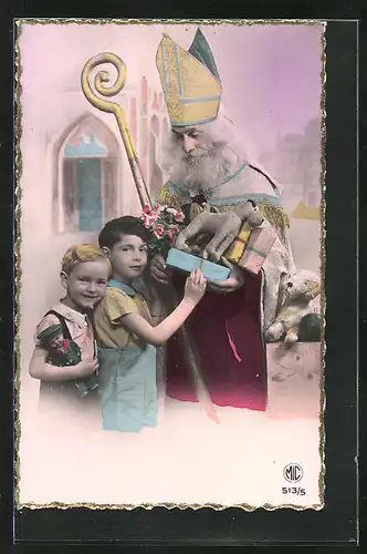 AK Zufriedene Kinder beim Nikolaus mit Spielzeug