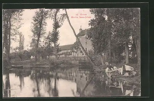 AK Olivet, Moulin Saint-Julien, Frauen am Ufer