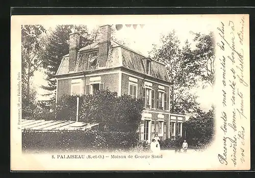 AK Palaiseau, Maison de Georges Sand, Familie vor dem Haus