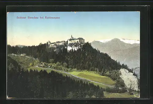 AK Rottenmann, Blick zum Schloss Strechau auf dem Berg