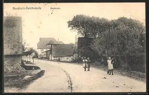 AK Nordholz-Deichsende, Dorfstrasse mit Kindern