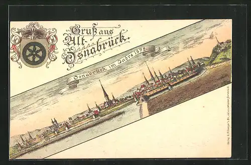 Lithographie Osnabrück, Teilansicht im Jahre 1572