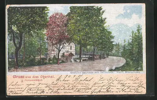 Seiden-Imitations-AK Okerthal, Fichtennadelbad