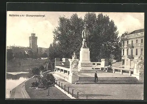 AK Heilbronn a. N., Neckar-Hotel und Bismarckdenkmal