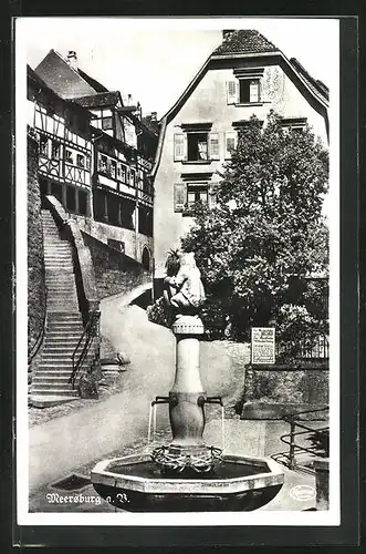 AK Meersburg a.Bodensee, Strassenpartie mit Brunnen