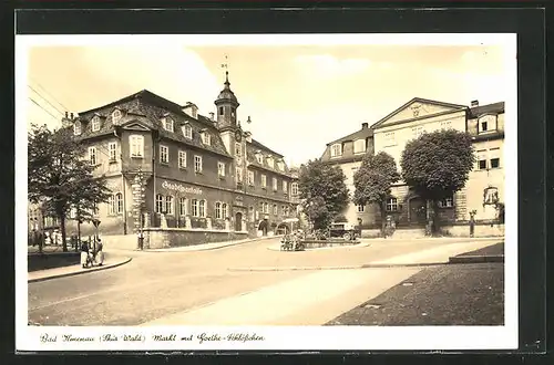 AK Bad Ilmenau i. Thür. Wald, Markt mit Goethe-Schlösschen