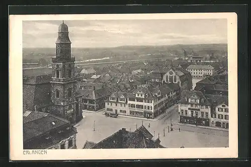 AK Erlangen, Kirche und Platz aus der Vogelschau