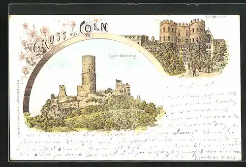 Lithographie Köln, Ruine Godesberg, Das Hahnentor