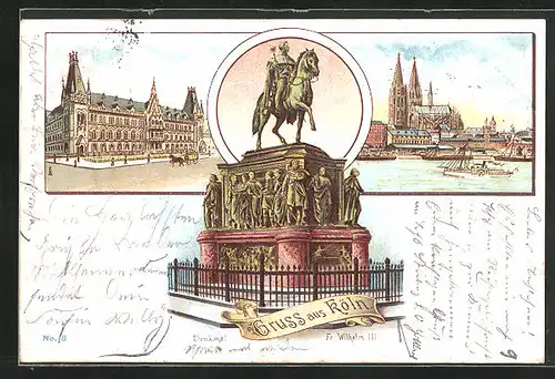 Lithographie Köln, Denkmal Fr. Wilhelm II.