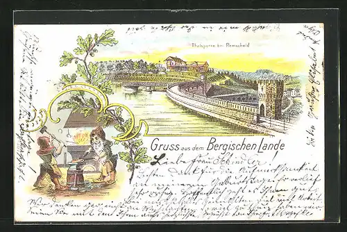 Lithographie Remscheid, Thalsperre, Zwergenschmiede