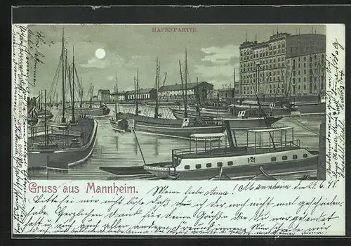 Mondschein-Lithographie Mannheim, Hafenpartie