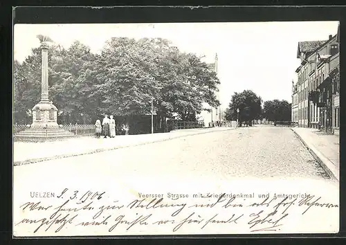 AK Uelzen, Veersser Strasse mit Kriegerdenkmal und Amtsgericht