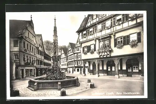 AK Urach, Beim Marktbrunnen, Uracher Wurstfabrik