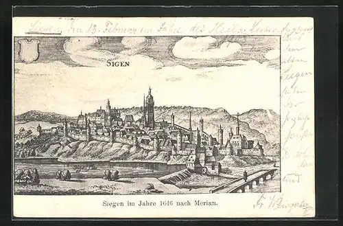 Künstler-AK Siegen, Stadt im Jahre 1646, Merian