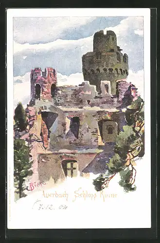 Künstler-AK Carl Biese: Auerbach, Schloss-Ruine