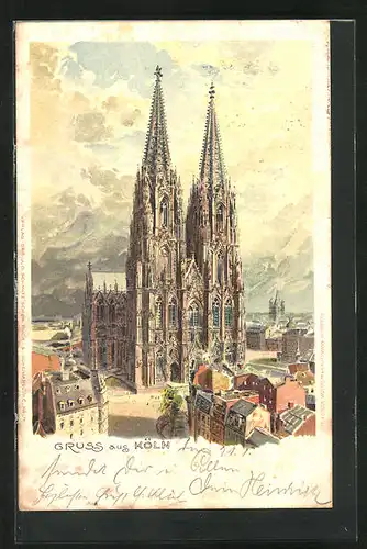 AK Köln, Dom mit Stadtansicht