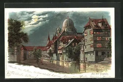 Lithographie Nürnberg, an der Pegnitz