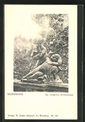 AK Würzburg, Kgl. Hofgarten, Kindergruppe