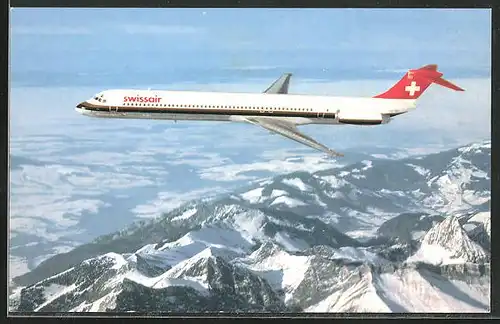 AK Flugzeug McDonnell Douglas DC-9-81 der Fluggesellschaft Swissair über dem Gebirge