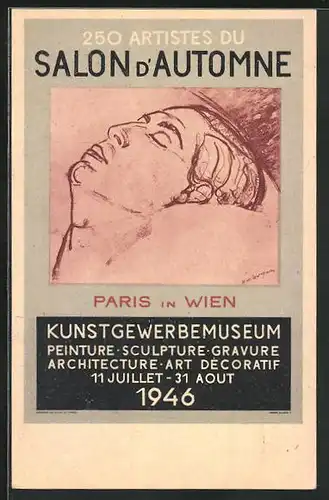 AK Wien, 250 Artistes du Salon d`Automne 1946, Mann liegt auf einem Kissen