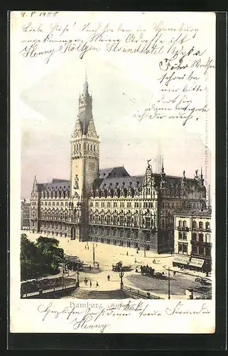 AK Hamburg, Rathaus aus der Vogelschau