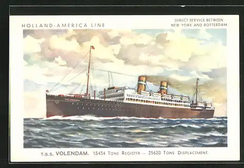 AK Passagierschiff T. S. S. Volendam auf hoher See, Holland-America Line