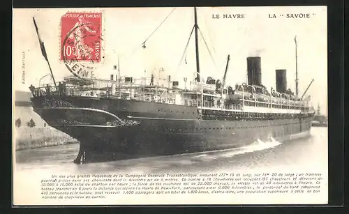 AK Le Havre, Passagierschiff La Savoie verlässt den Hafen