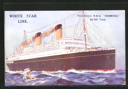 AK Passagierschiff R. M. S. Homeric auf hoher See, White Star Line