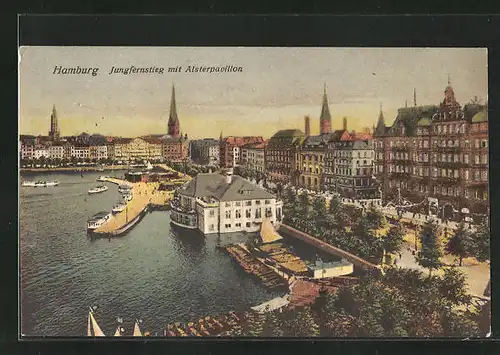 AK Hamburg-Neustadt, Jungfernstieg mit Alsterpavillon