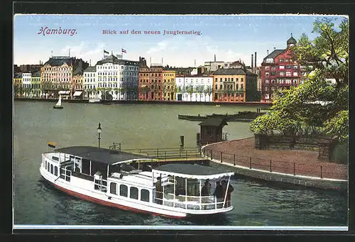 AK Hamburg-Neustadt, Blick zum neuen Jungfernstieg, Alsterboot auf der Binnenalster