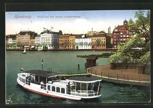 AK Hamburg-Neustadt, Alsterboot auf der Binnenalster, Blick zum neuen Jungfernstieg