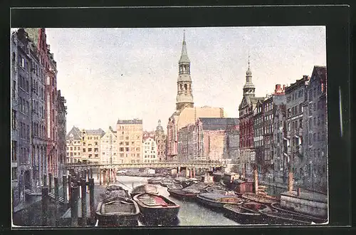 AK Alt-Hamburg, Fleet mit Reimersbrücke und Katharinenkirche