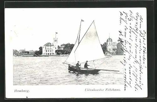 AK Hamburg-Uhlenhorst, Blick zum Uhlenhorster Fährhaus, Segelboot auf der Aussenalster