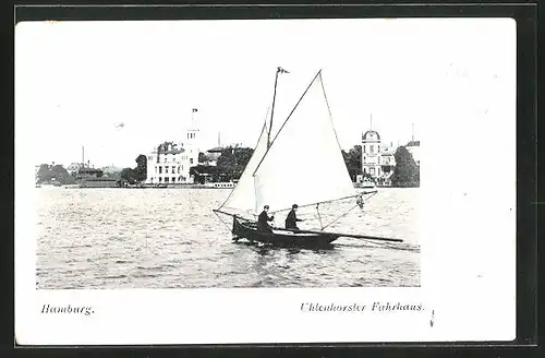 AK Hamburg-Uhlenhorst, Uhlenhorster Fährhaus, Segelboot auf der Alster
