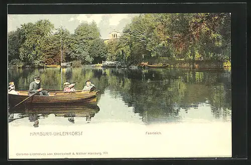 AK Hamburg-Uhlenhorst, Ruderboot auf dem Feenteich