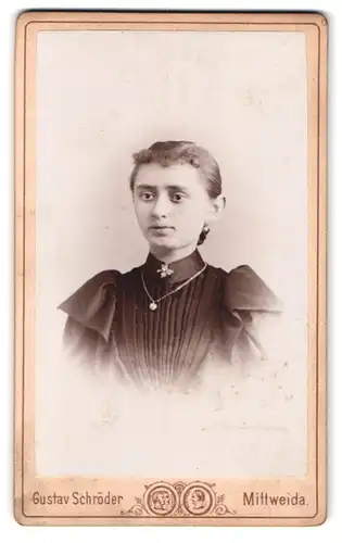 Fotografie Gustav Schröder, Mittweida, Rochlitzer-Strasse 234, Portrait junge Dame im Kleid mit Halskette