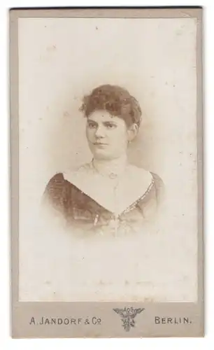 Fotografie A. Jandorf & Co., Berlin-C, Spittelmarkt 16-17, Portrait junge Dame mit zurückgebundenem Haar