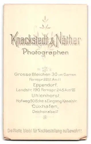 Fotografie Knackstedt & Näther, Hamburg, Grosse Bleichen 30, Portrait junge Dame mit zurückgebundenem Haar