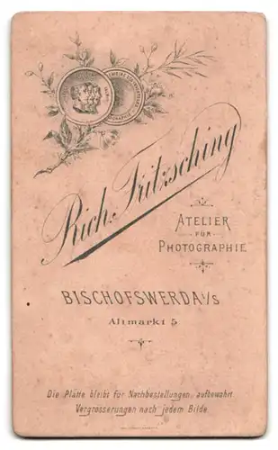 Fotografie Rich. Fritzsching, Bischofswerda i. S., Altmarkt 5, Bürgerlicher Herr mit Krawatte