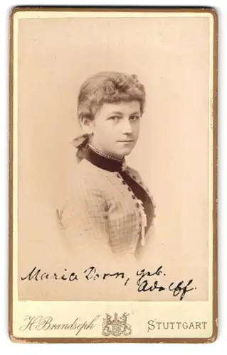 Fotografie H. Brandseph, Stuttgart, Marienstrasse 36, junge Dame in kariertem Kleid