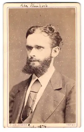 Fotografie F. de Jongh, Vevey, Portrait Mann mit Vollbart und Zwicker