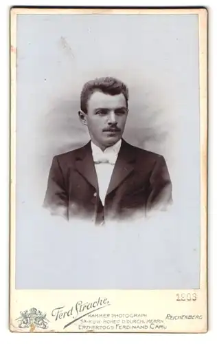 Fotografie Ferd. Stracke, Reichenberg i/B., Schützengasse 22, Portrait junger Mann im Anzug