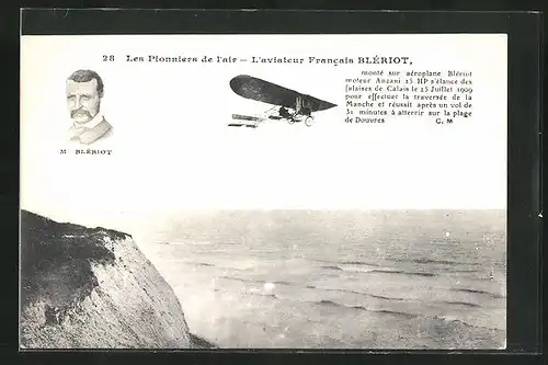 AK Les Pionniers de l`air, L`aviateur Francais Blériot, Flugzeug in der Luft