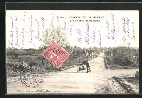 AK Circuit de la Sarthe 1906, La Sortie de Bouloire, Autorennen