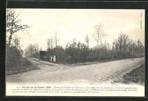AK Circuit de la Sarthe 1906, Entrée de la Foret de Vibraye, Autorennen
