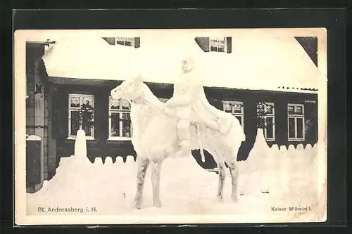 AK St. Andreasberg i. H., Kaiser Wilhelm I., Eisplastik