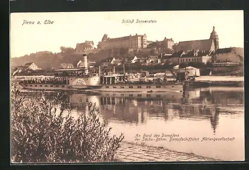 AK Pirna /Elbe, Schloss Sonnenstein, Elbdampfer