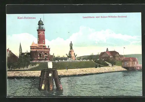 AK Kiel-Holtenau, Leuchtturm und Kaiser-Wilhelm-Denkmal